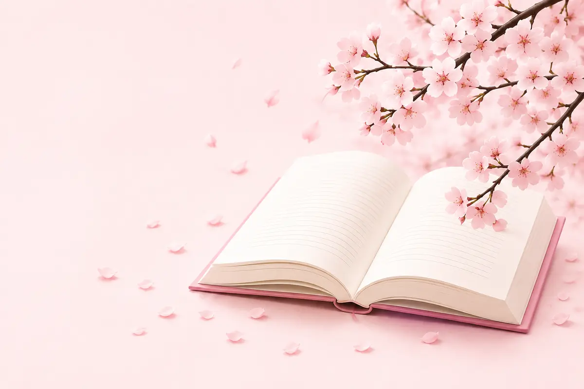 桜の花と開いた本